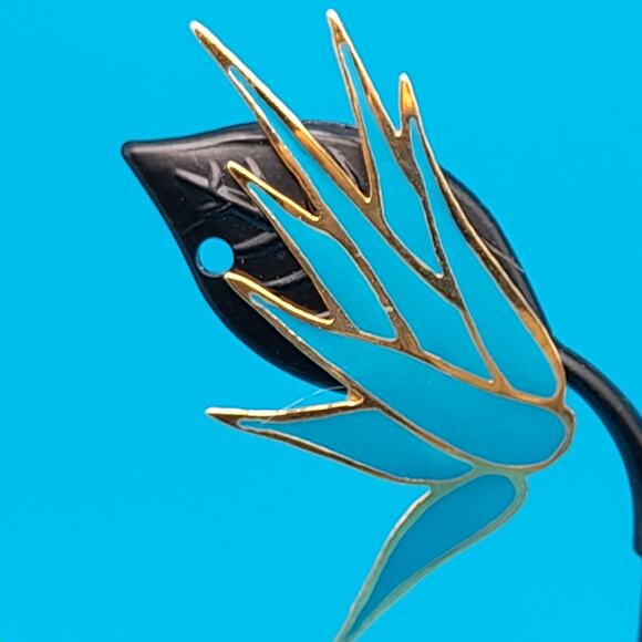 Vintage L Bott Modernist Burst Earrings, Turquoise Enamel, Gold Tone, 80s - Picture 4 of 10